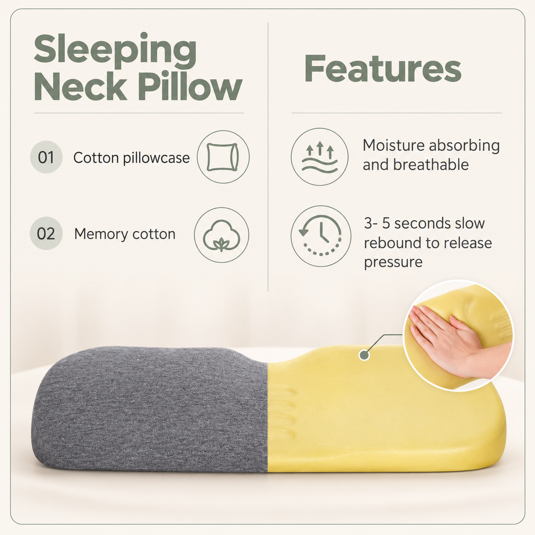 Memory Foam Cervical Neck Bolster Pillow
